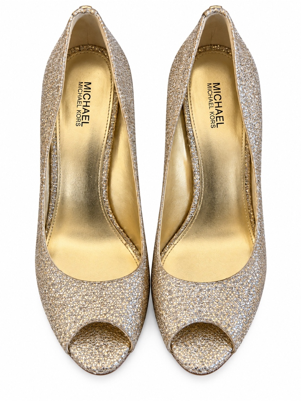 MICHAEL Michael Kors Gold Glitter Peep-Toe Platform Pumps 8M